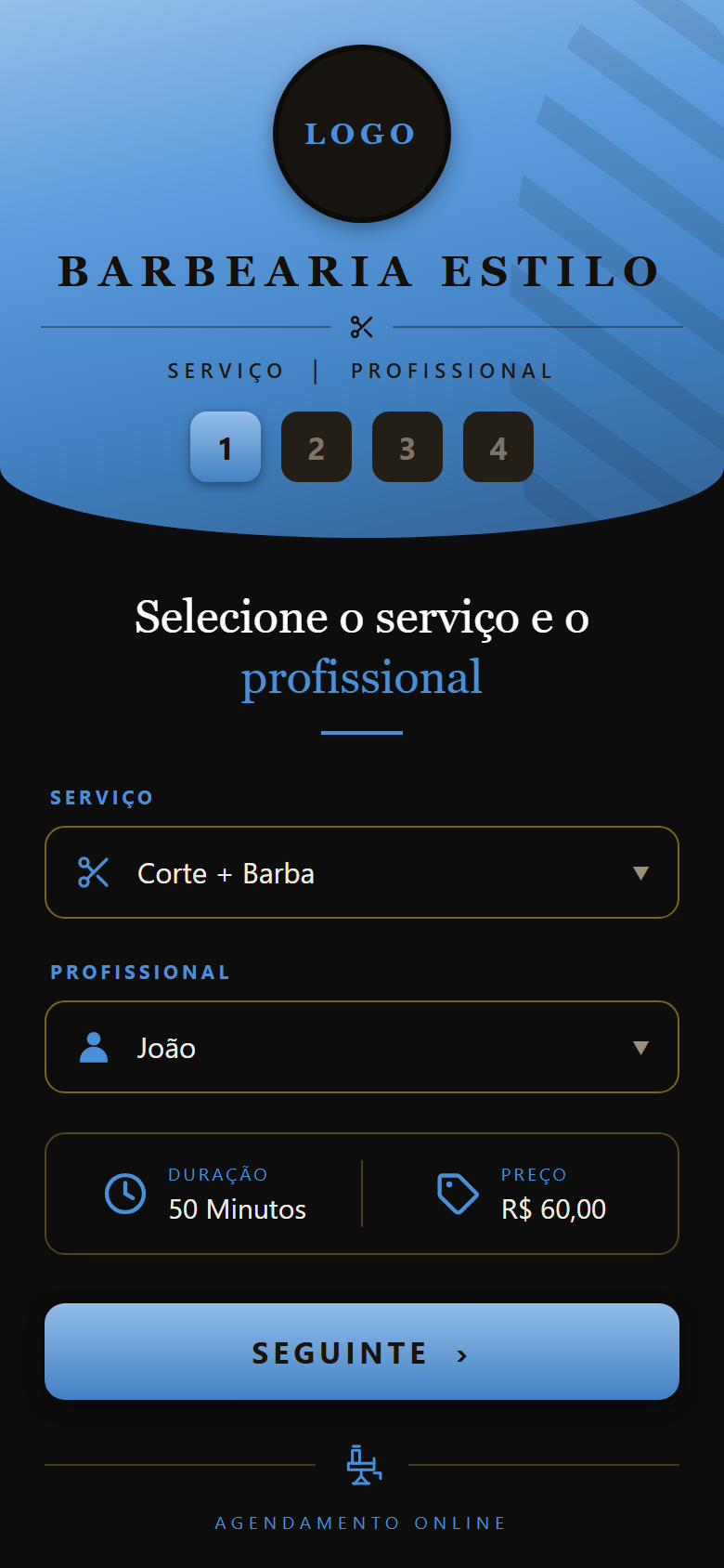 O mesmo app com a marca em azul