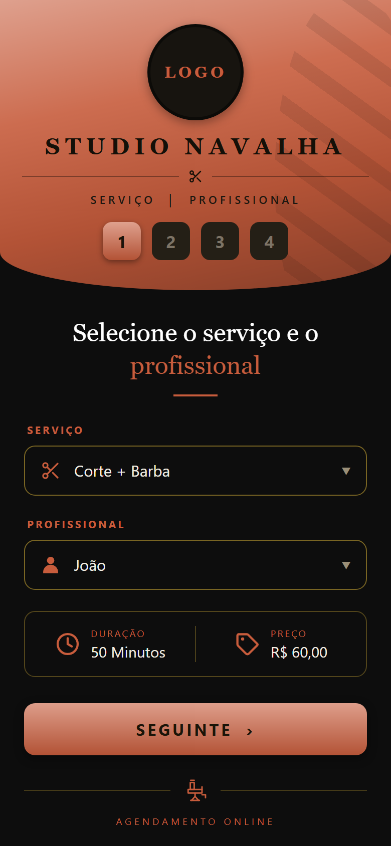 O mesmo app com a marca em terracota