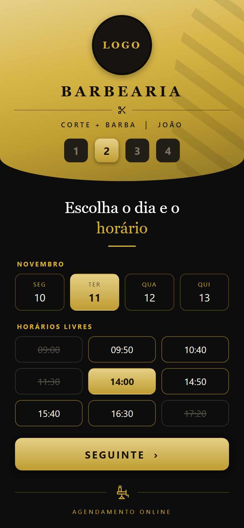 Passo 2: escolher dia e horário