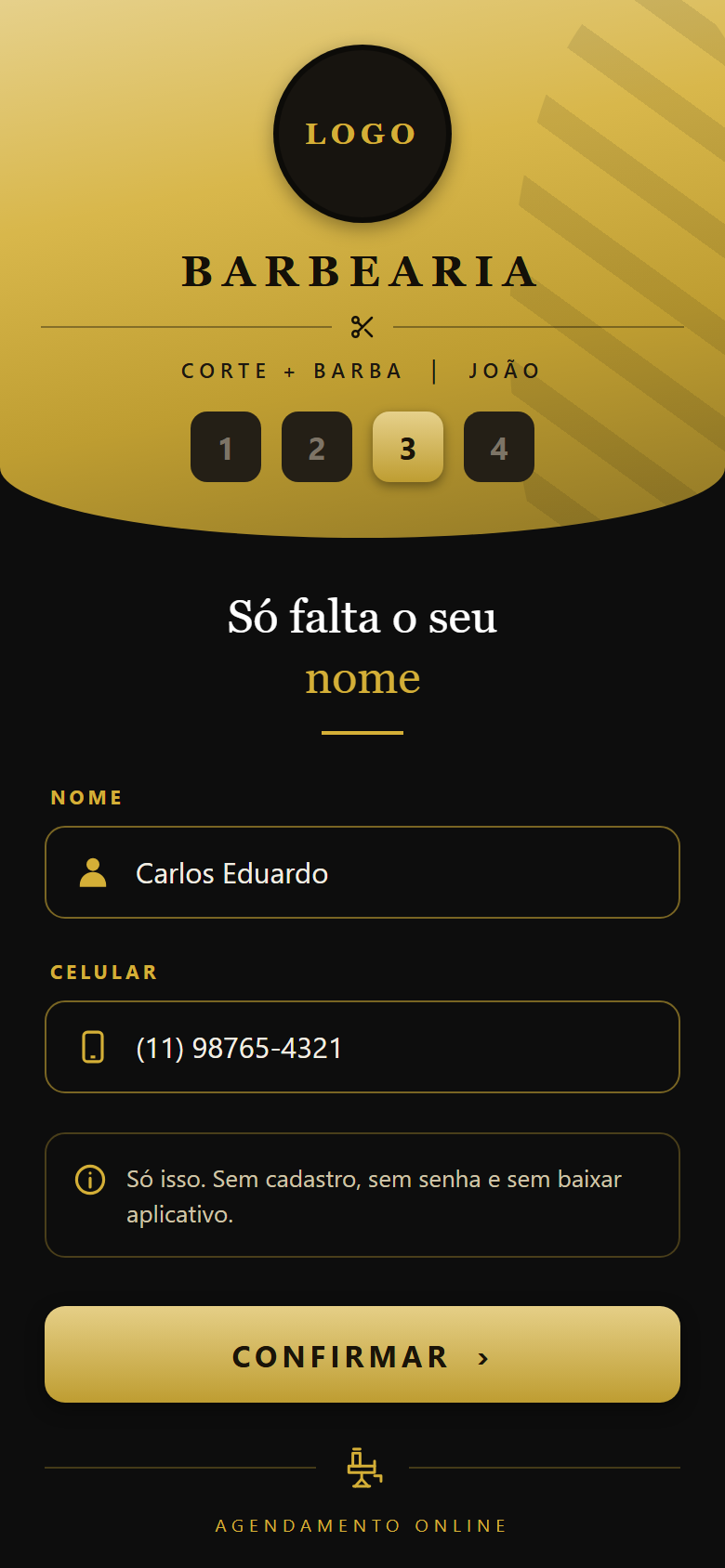Passo 3: informar nome e celular